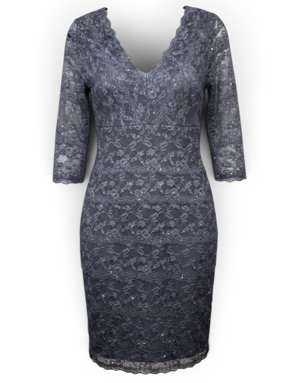 Cache Cocktail Dress Size 10 Gray lace Sequins & Beads EUC wore once - Picture 12 of 12